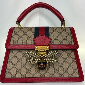 Gucci Red and Beige Satchel with Bee Accent